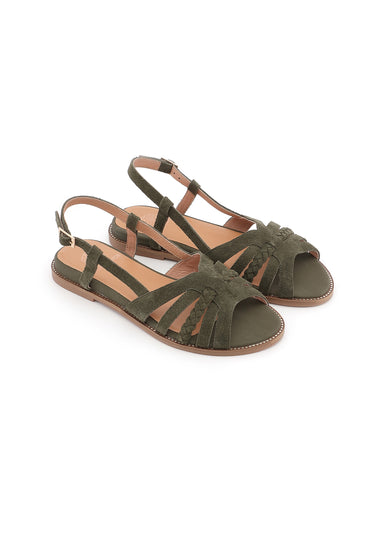 SORENA - Sandale Plate en Cuir Kaki
