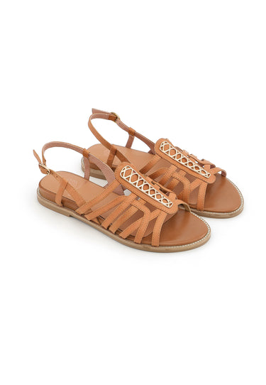 TIFENN - Sandale Plate en Cuir Camel