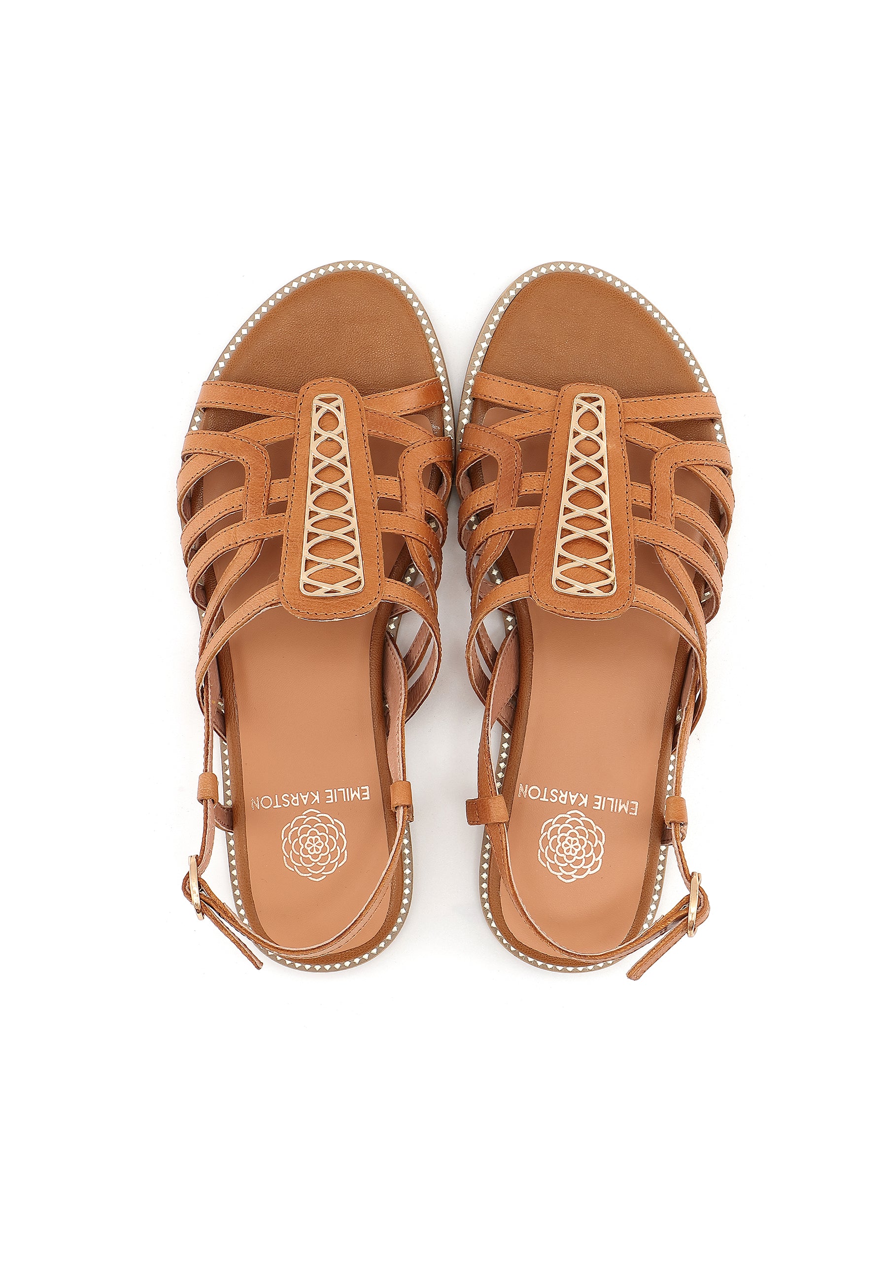 TIFENN - Sandale Plate en Cuir Camel