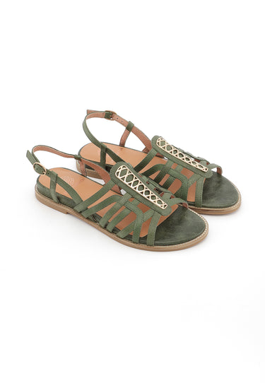 TIFENN - Sandale Plate en Cuir Vert