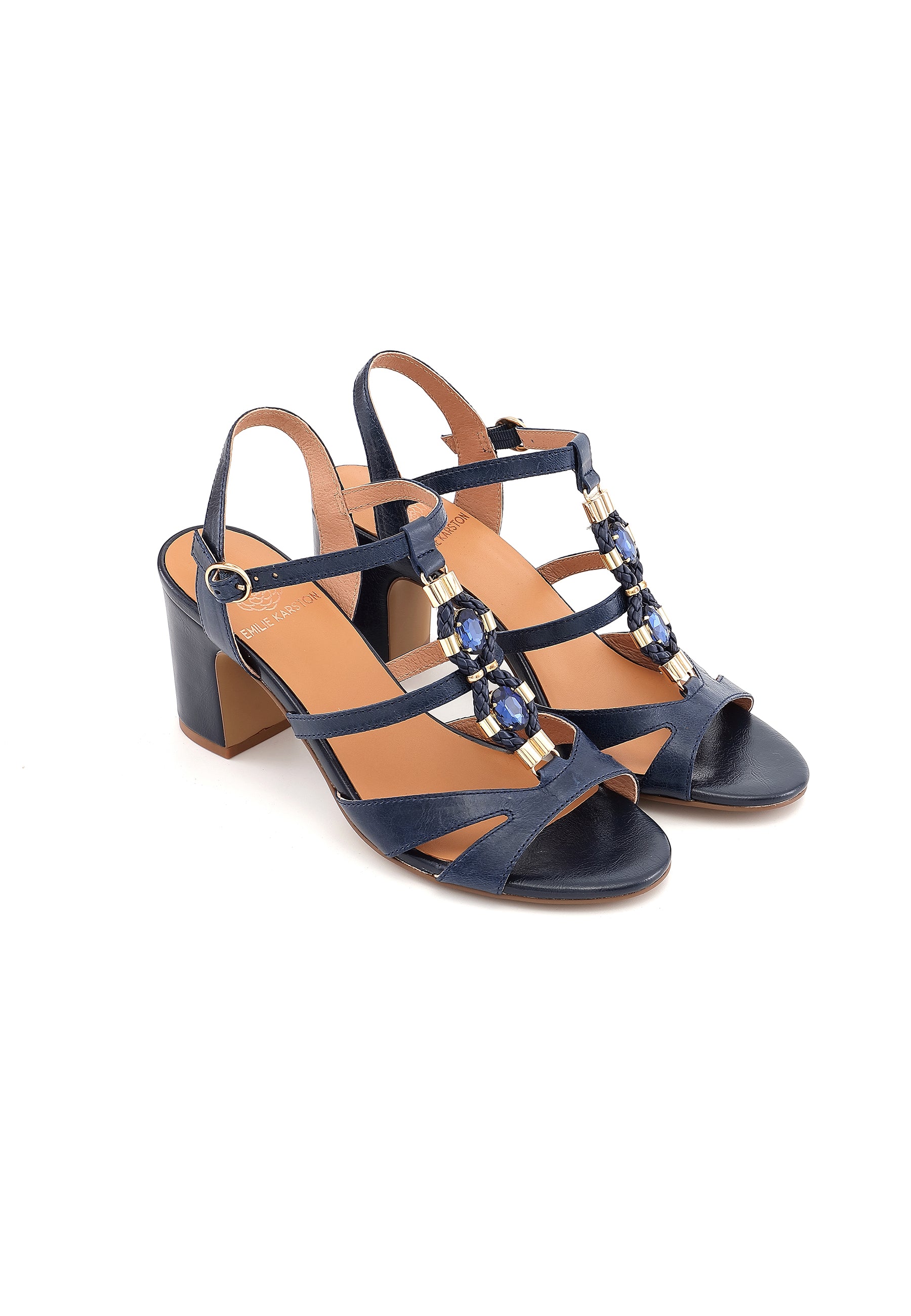 VICTOIRE - Sandales à talon en cuir Marine