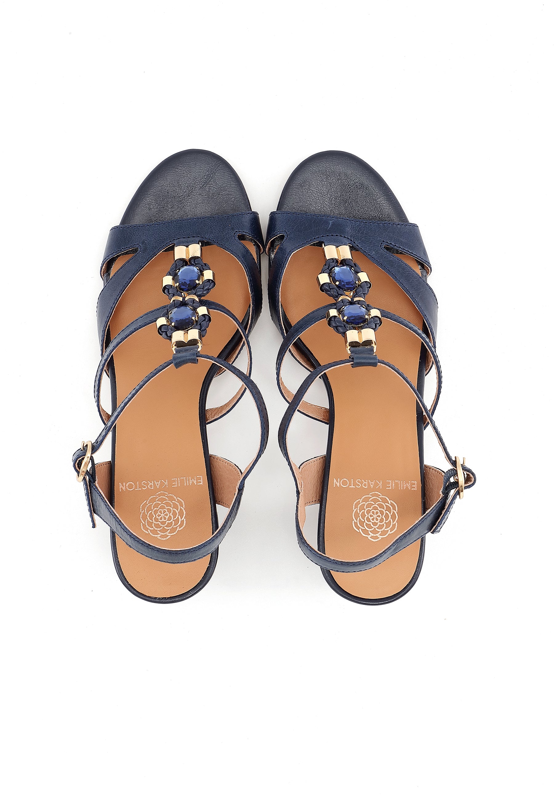 VICTOIRE - Sandales à talon en cuir Marine