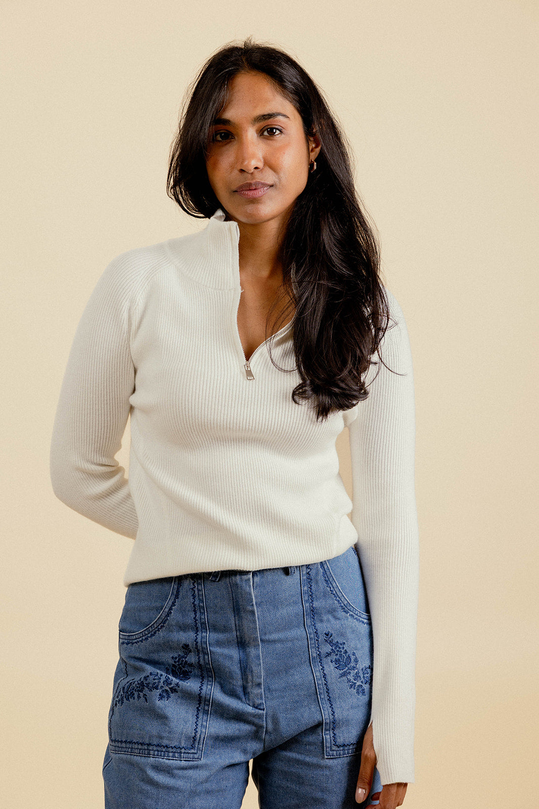 AÉLIS TRUCKER SWEATER - ECRU
