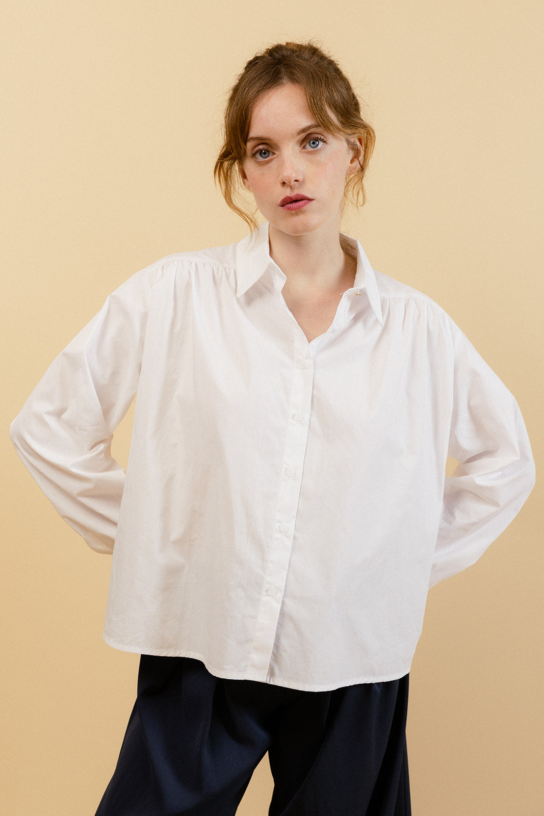 CARLOTA - Chemise Unie Blanche avec Col Français