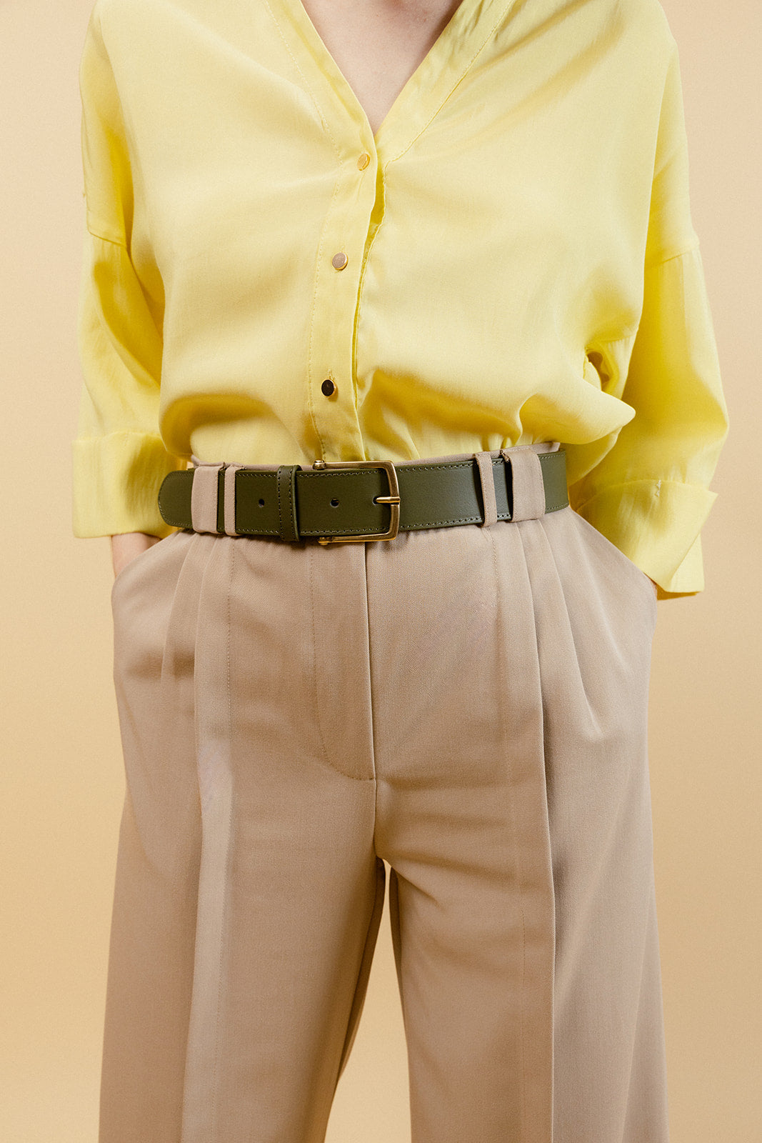 TESSIA - Ceinture Kaki en Cuir Femme