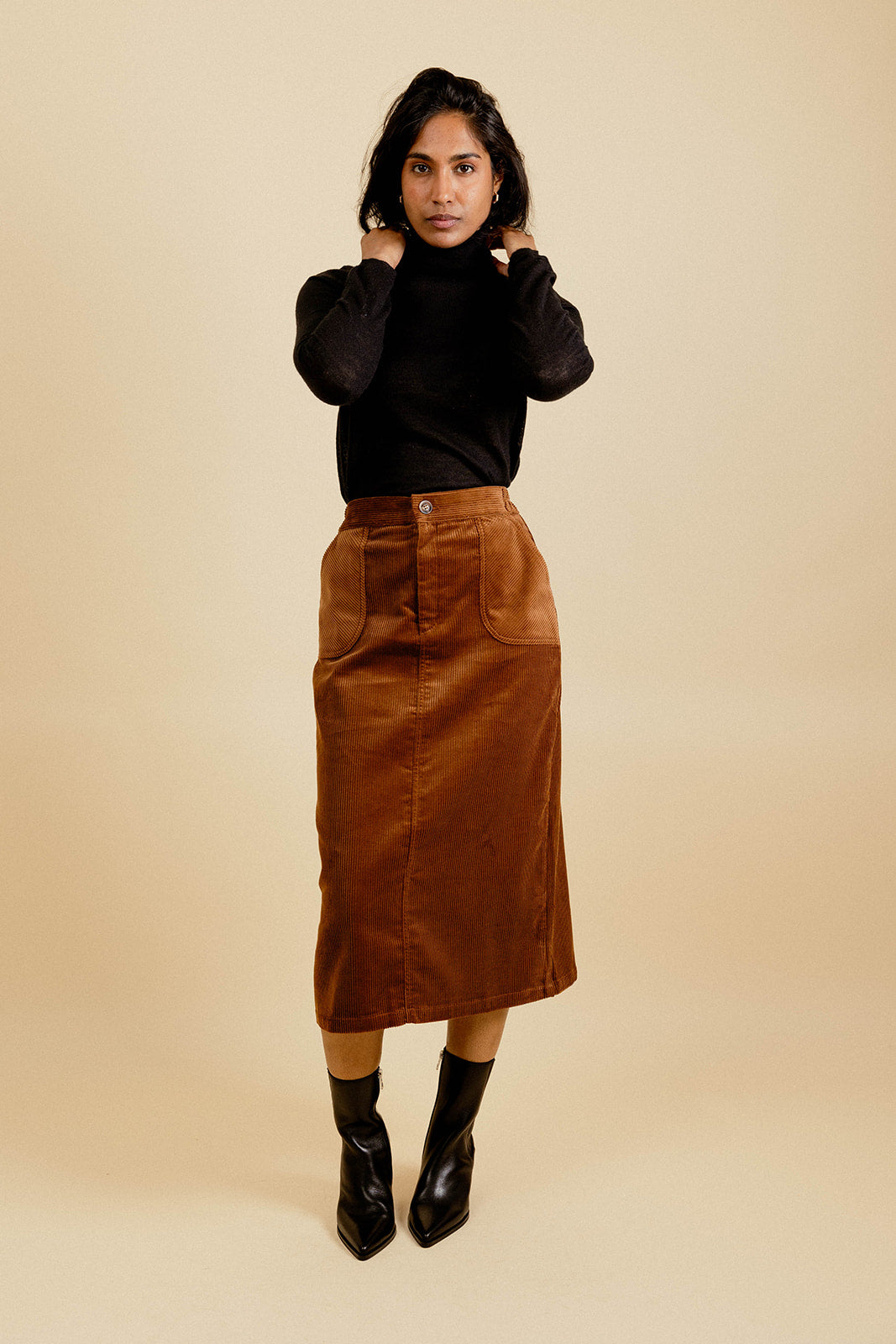 DOMITILLE VELVET SKIRT - CAMEL 