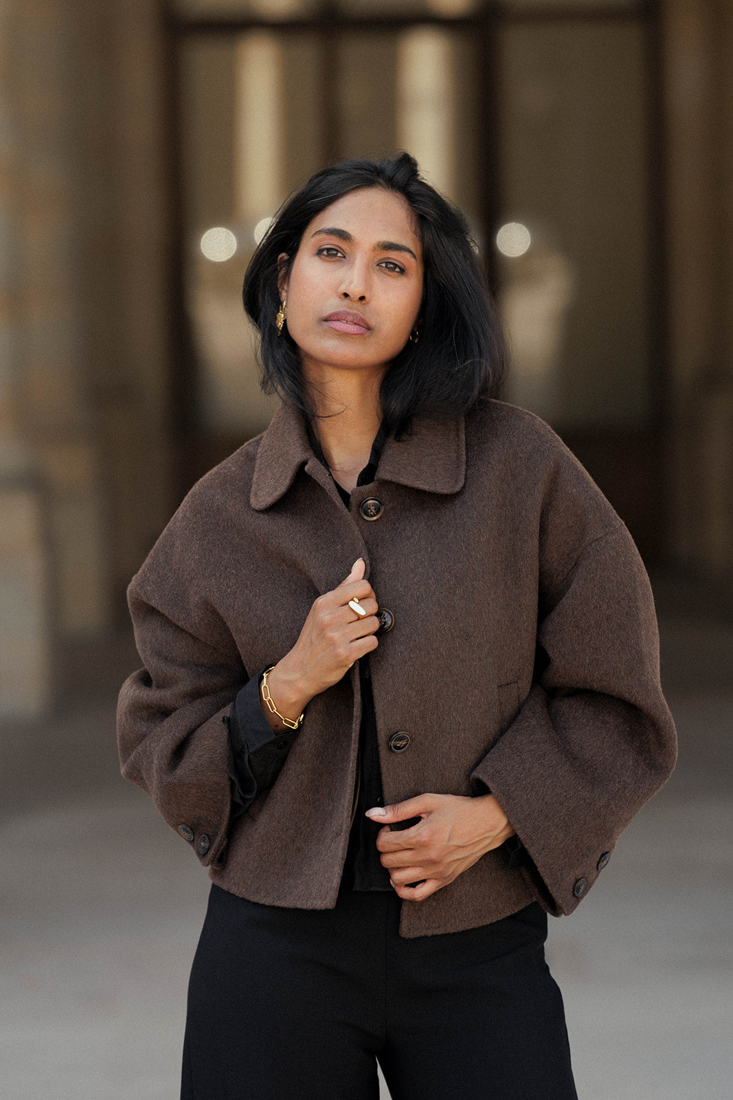 MANTEAU COURT EMY - MARRON