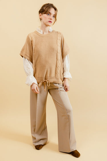 CRISTINA - Pull Camel à Manches Courtes Femme