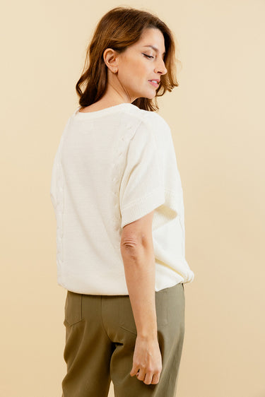 CRISTINA - Pull Écru à Manches Courtes Femme