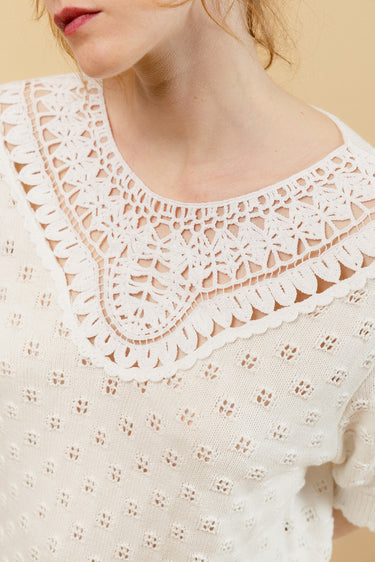ARIZONA - Pull Écru Uni en Crochet sans Manches Femme