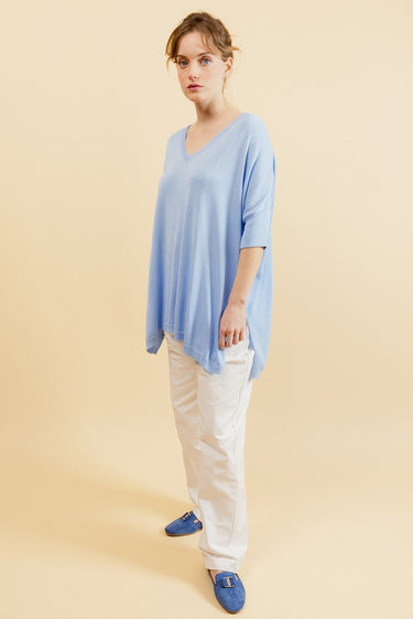 STEPH - Pull Bleu Uni Oversize Femme