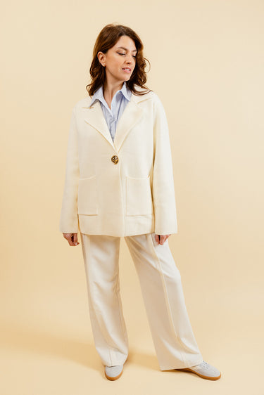 ELLIS - Gilet Blazer Écru en Maille Femme