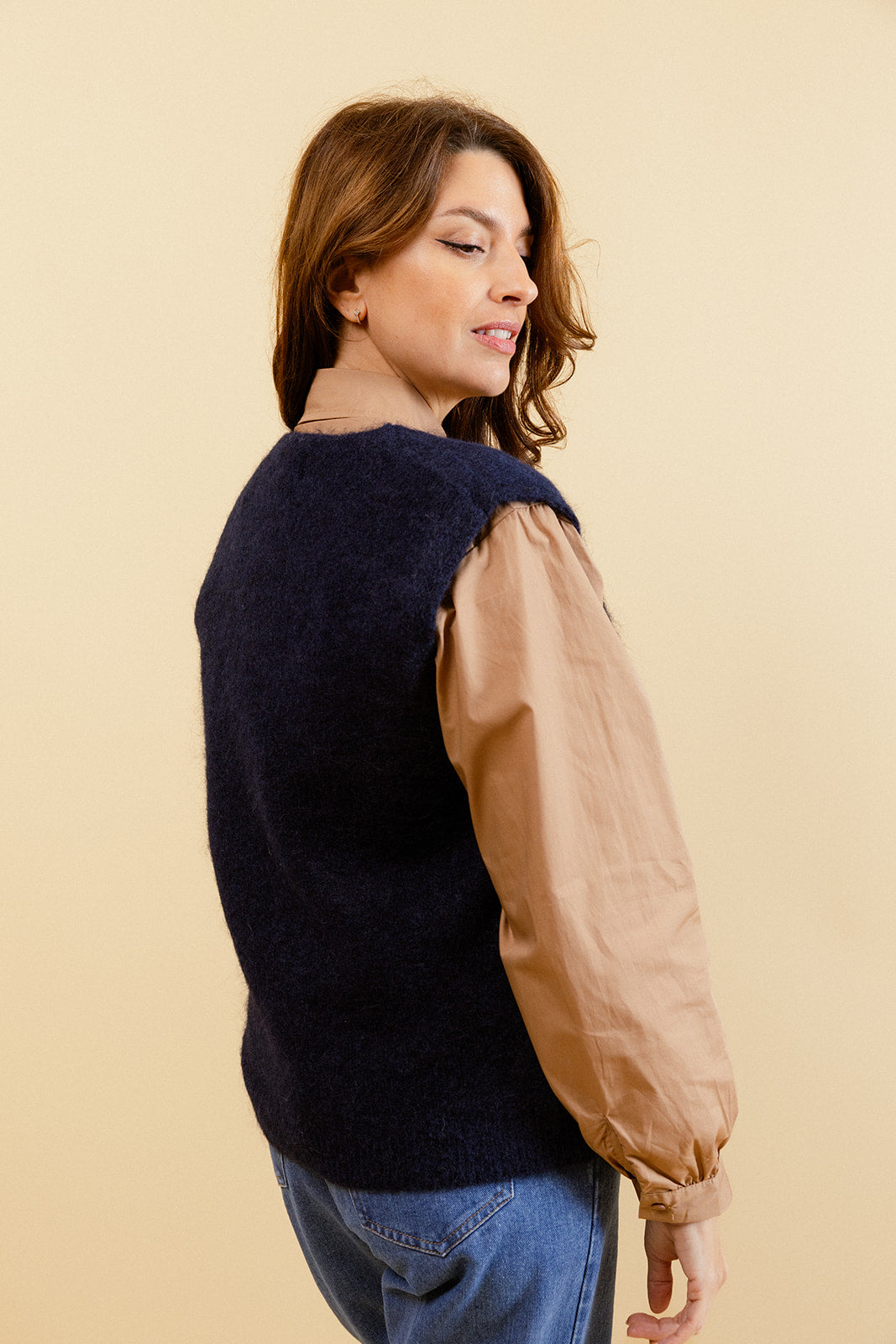 CHUCK - Pull Marine sans Manches en Maille Femme