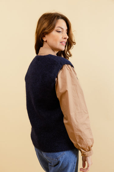 CHUCK - Pull Marine sans Manches en Maille Femme