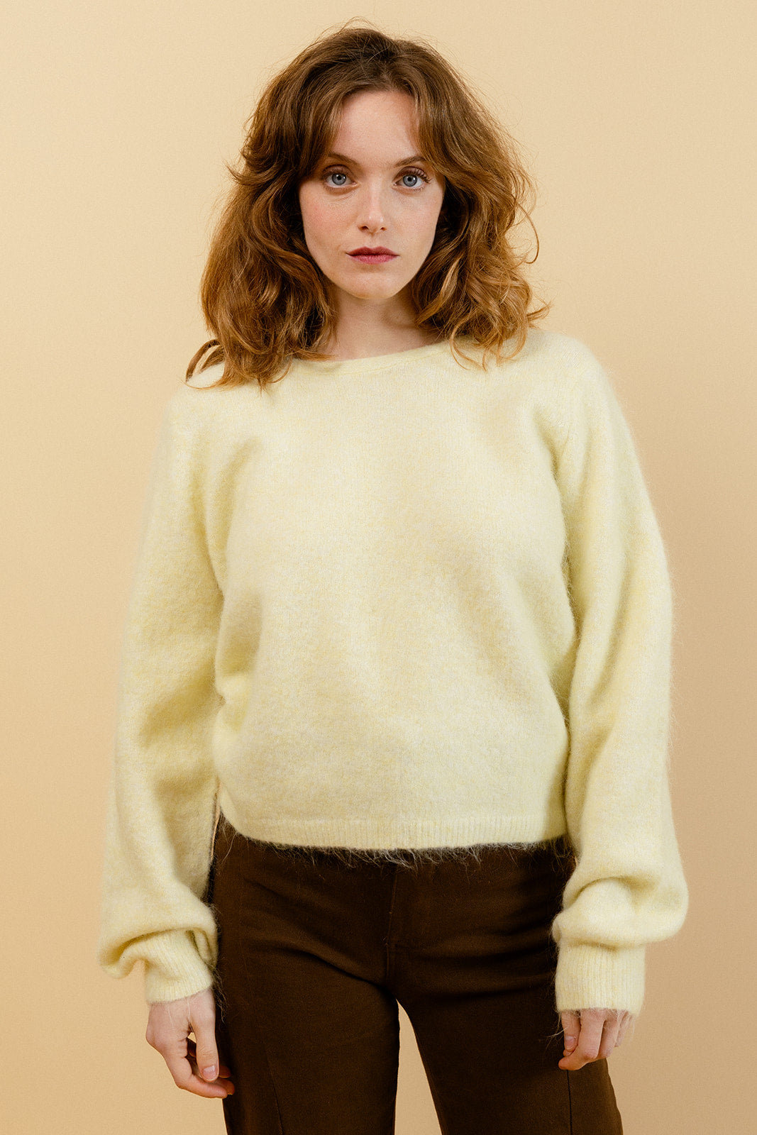 NATE - Pull Jaune en Maille Torsadée Femme