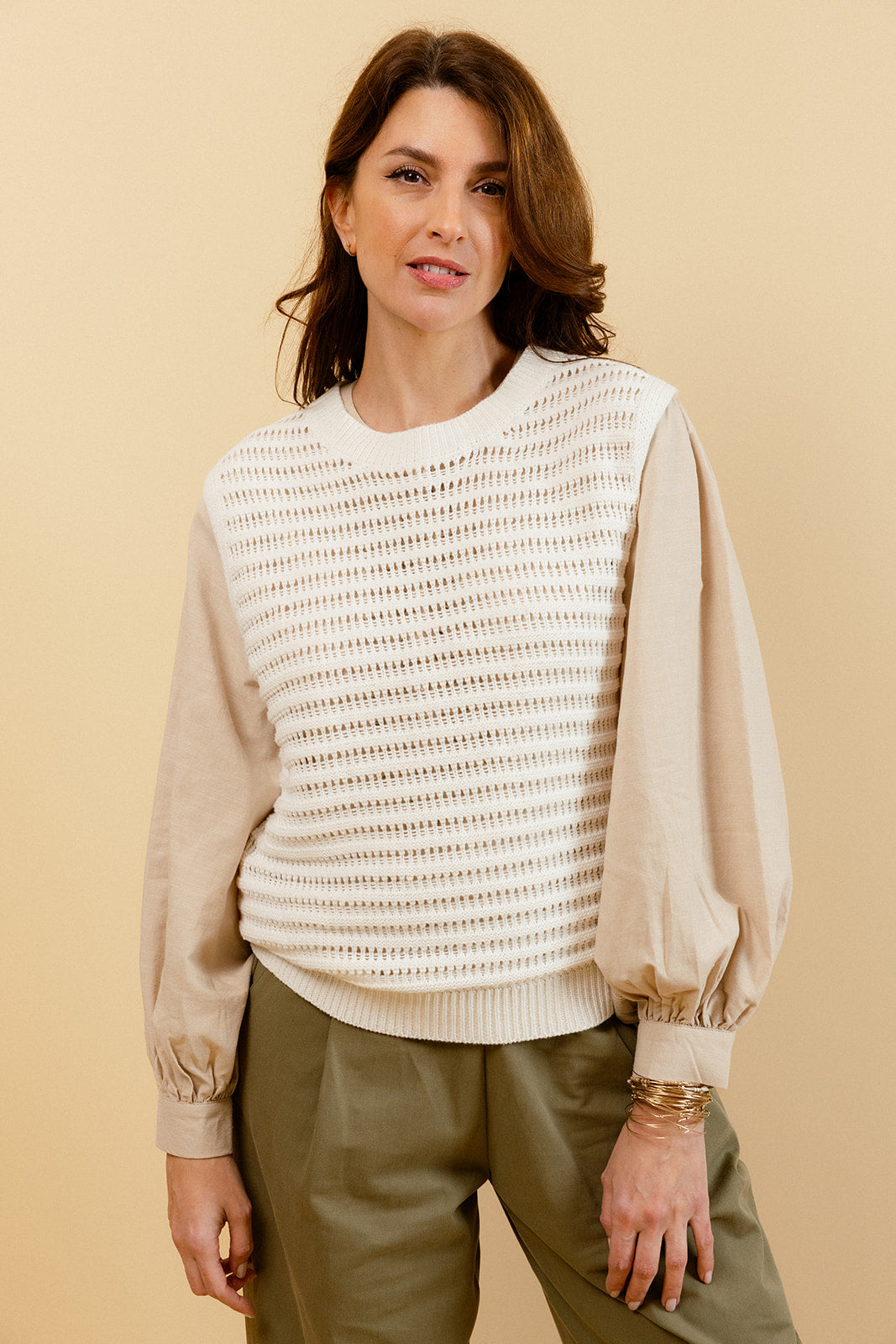 GEORGINA - Pull Écru Sans Manches en Crochet Femme