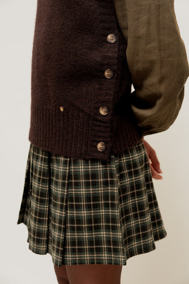 HELYNE - Pull Sans Manches à Boutons Latéraux Marron