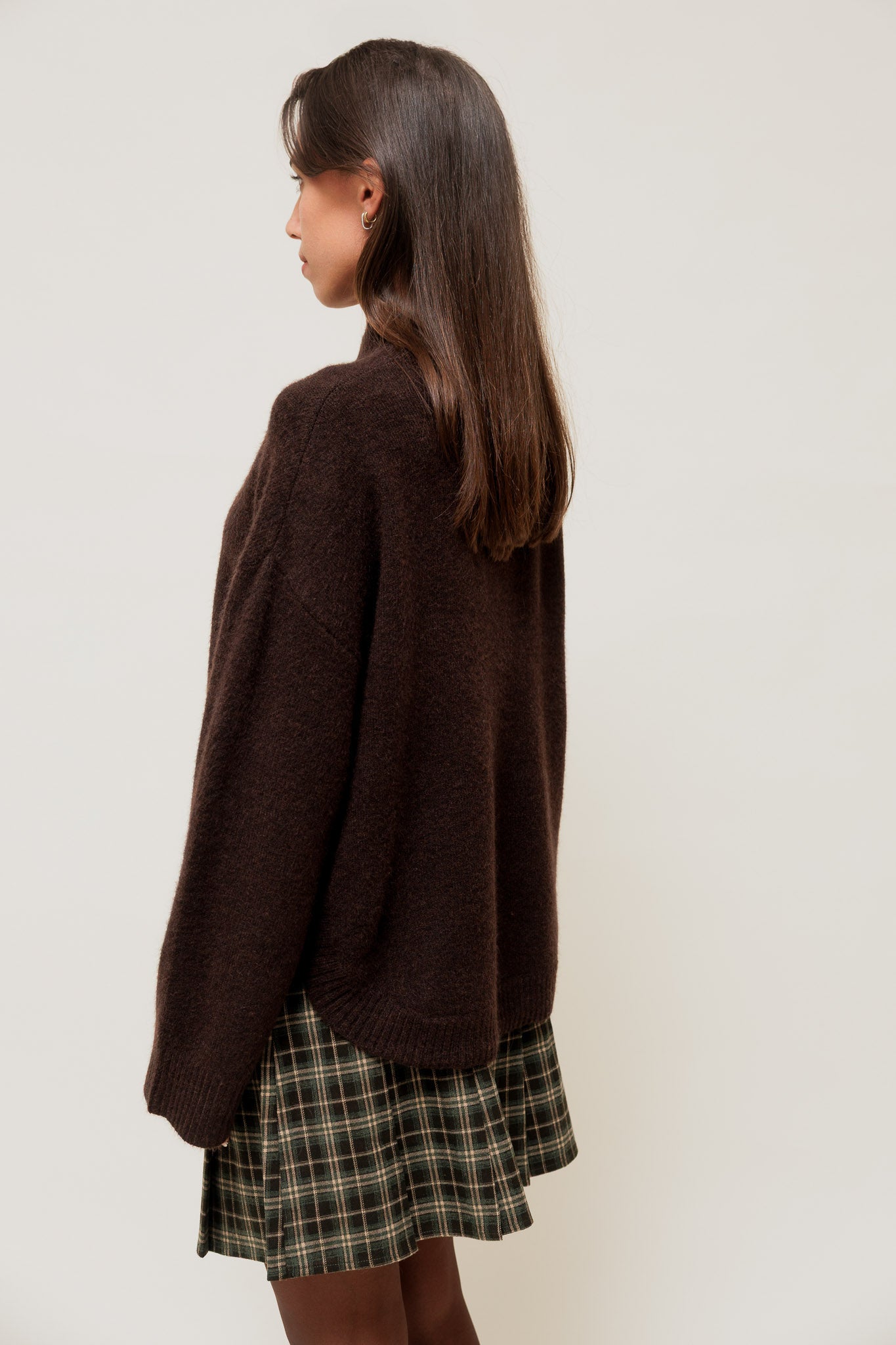 CALYORA - Pull Col Haut & Bas Arrondi Marron