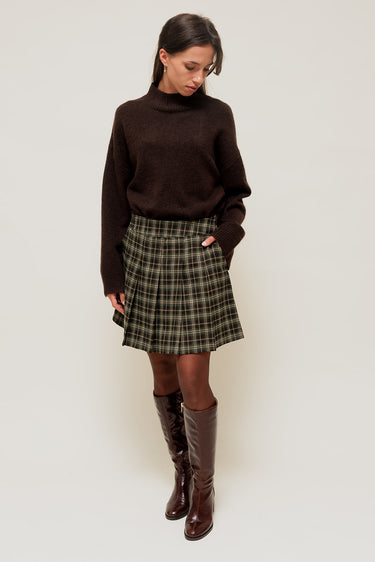 CALYORA - Pull Col Haut & Bas Arrondi Marron