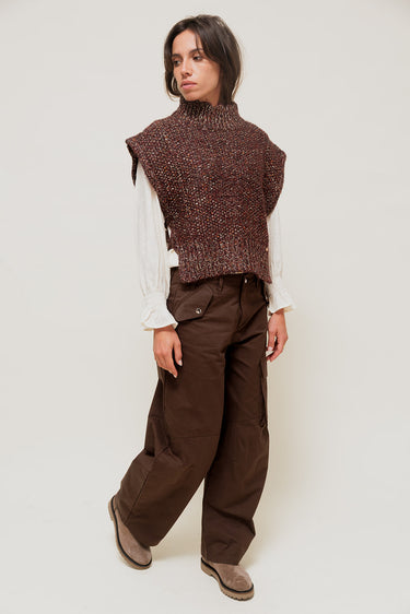 ISALINEY - Pull Sans Manches Col Haut Marron