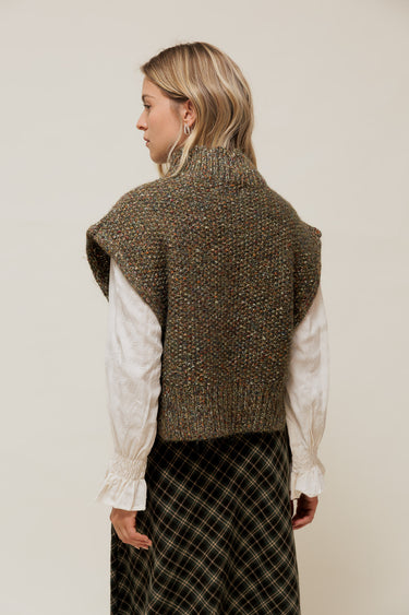 ISALINEY - Pull Sans Manches Col Haut Vert