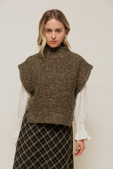 ISALINEY - Pull Sans Manches Col Haut Vert
