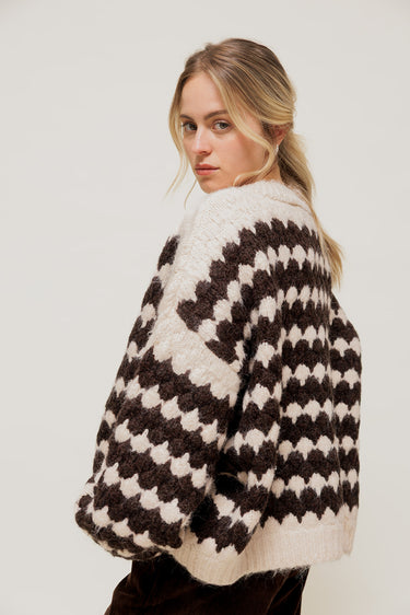 LORISIA - Gilet Oversize en Grosse Maille Bicolore Écru