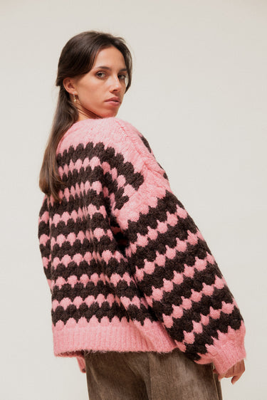 LORISIA - Gilet Oversize en Grosse Maille Bicolore Rose