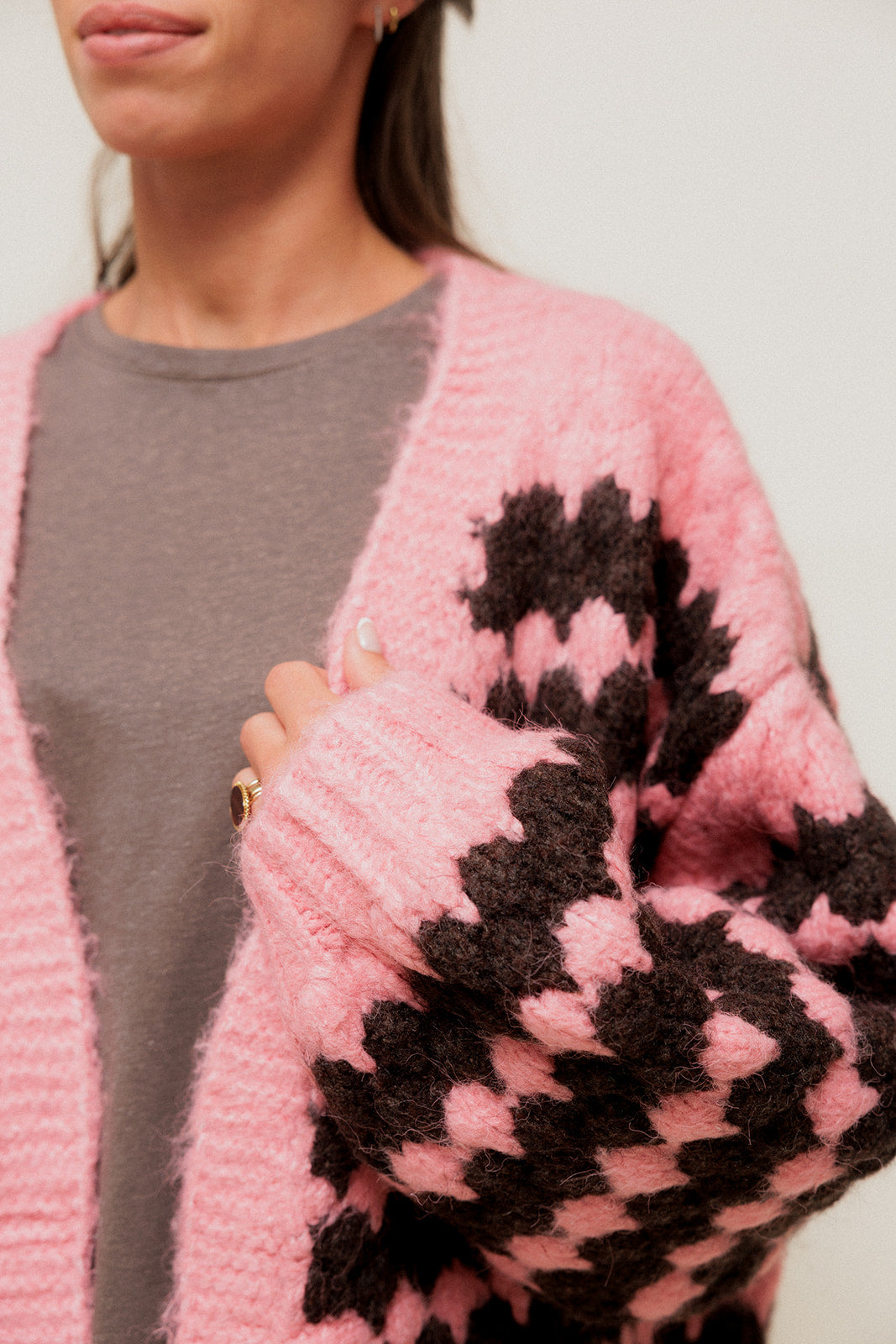 LORISIA - Gilet Oversize en Grosse Maille Bicolore Rose