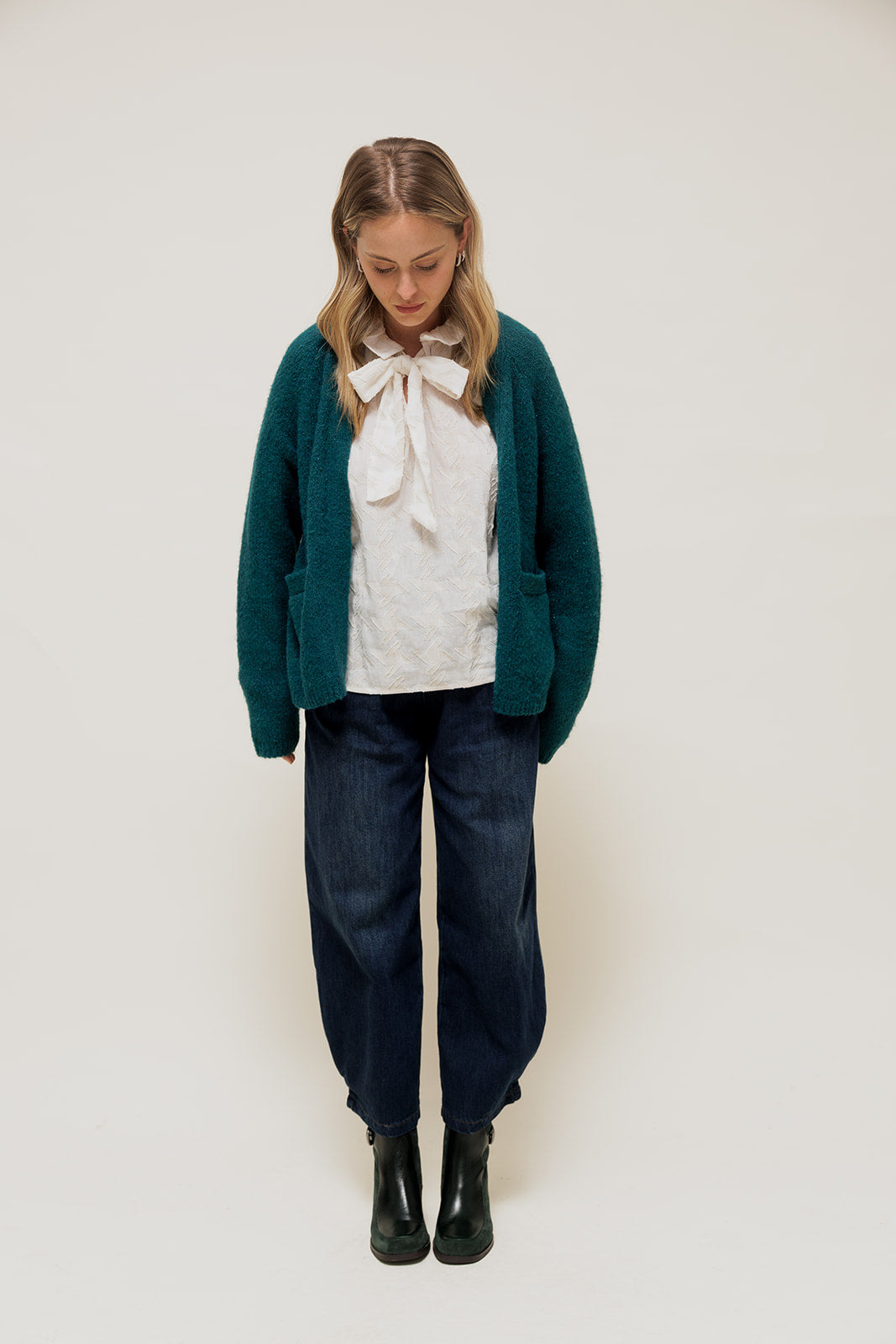 TARYNA - Gilet Ouvert Scintillant à Poches Vert