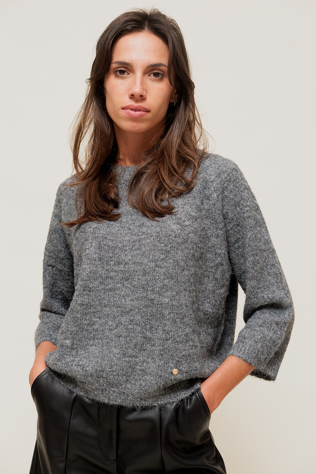 PELYNE - Pull à Manches 3/4 Gris