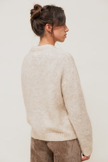 DELYA - Gilet Col Rond en Maille Alpaga Beige