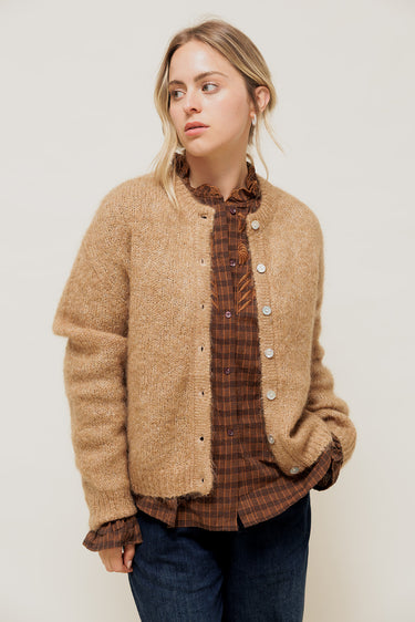 DELYA - Gilet Col Rond en Maille Alpaga Camel