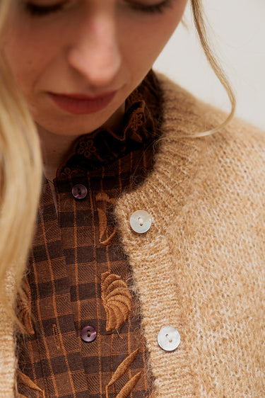 DELYA - Gilet Col Rond en Maille Alpaga Camel