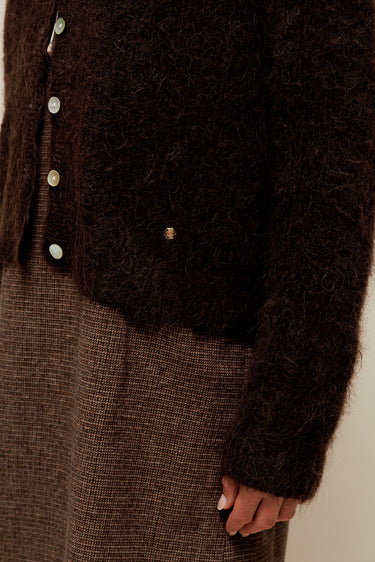 DELYA - Gilet Col Rond en Maille Alpaga Marron