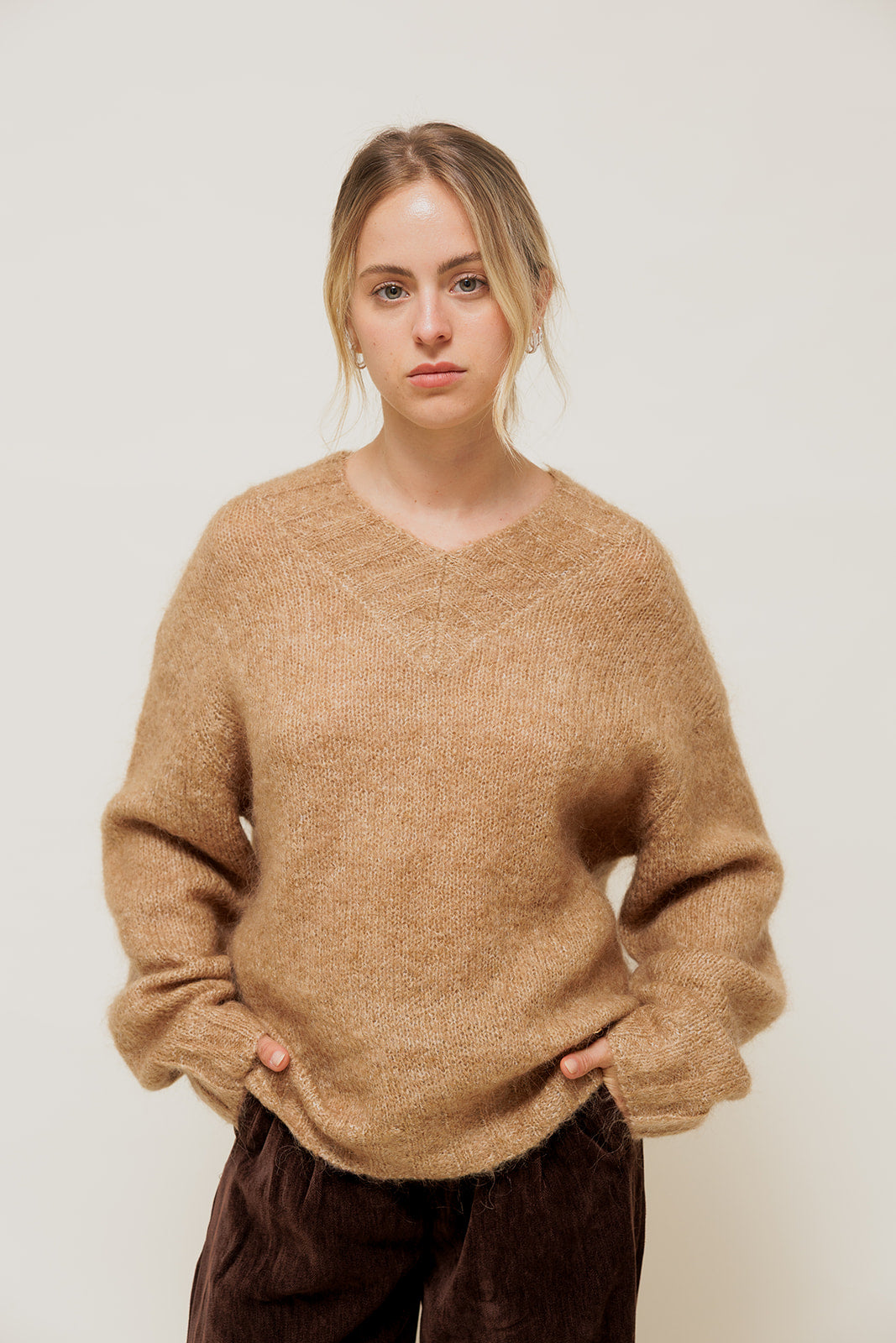 JALYRA - Pull Col V en Maille Camel