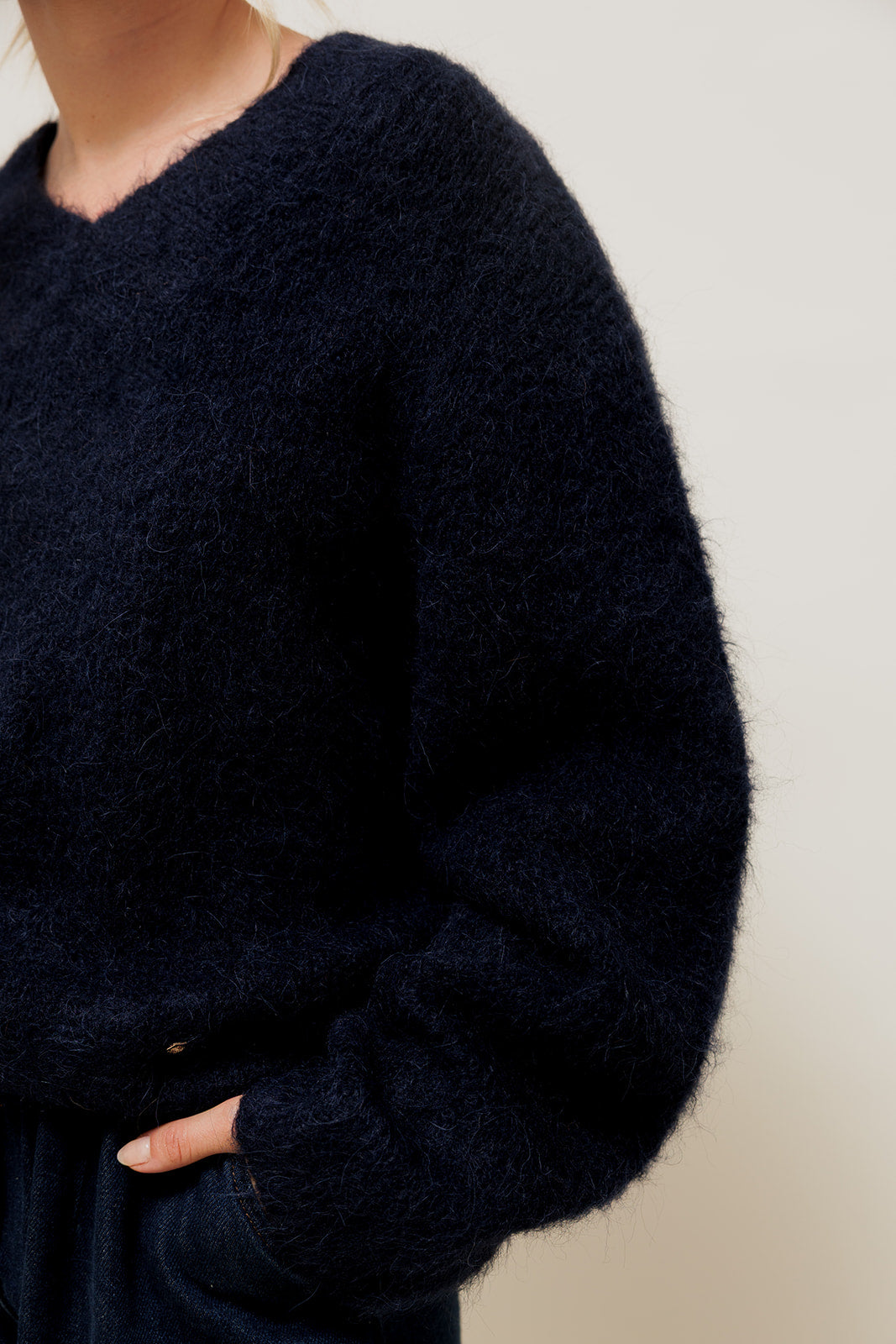 JALYRA - Pull Col V en Maille Marine