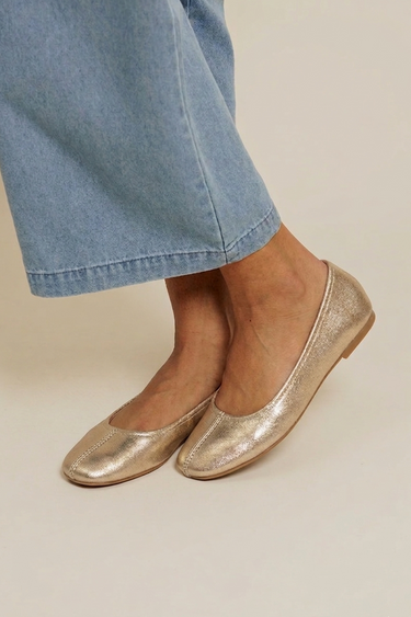 LENA - Ballerine en Cuir  Or