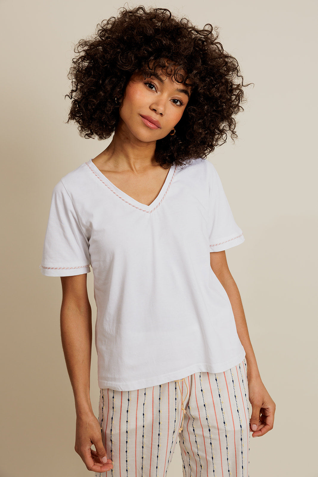 LILLIAN - T-shirt Col V Écru