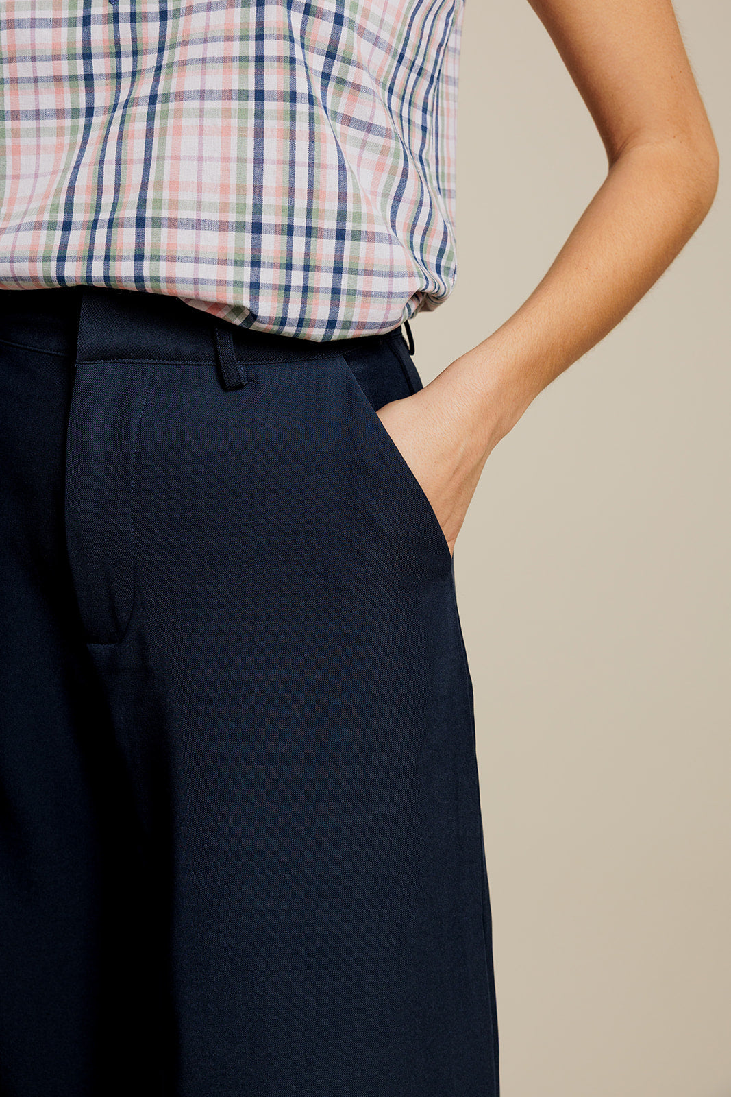 LORENZO - Bermuda Marine Taille Haute à Jambes Larges