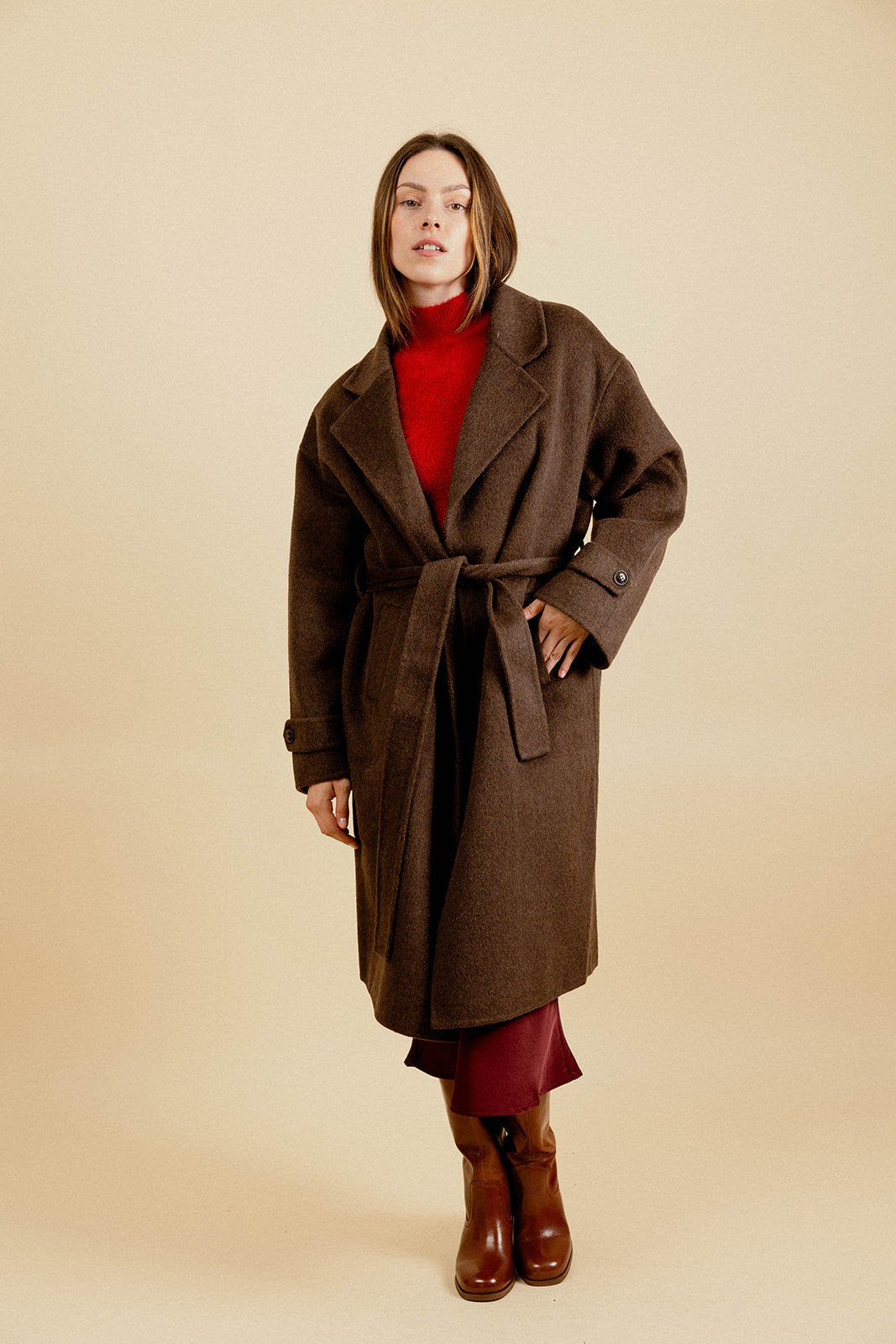LÉANE LONG COAT - BROWN