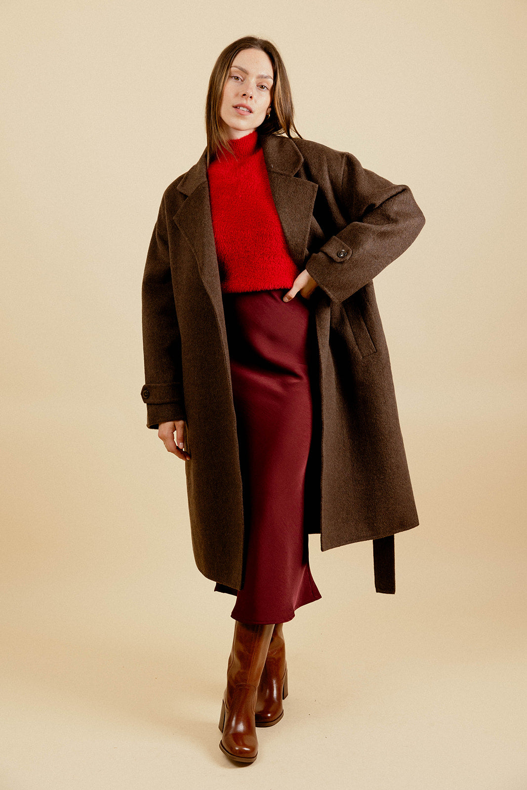 LÉANE LONG COAT - BROWN