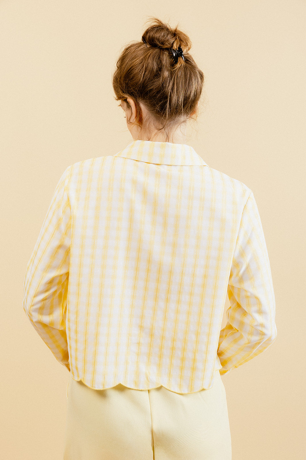 MAËLYS - Chemise à Carreaux Jaune Femme avec Broderies