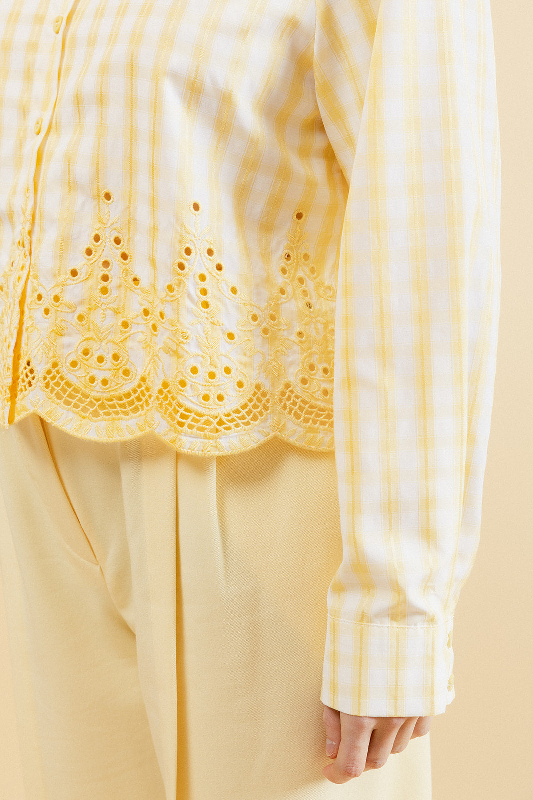 MAËLYS - Chemise à Carreaux Jaune Femme avec Broderies