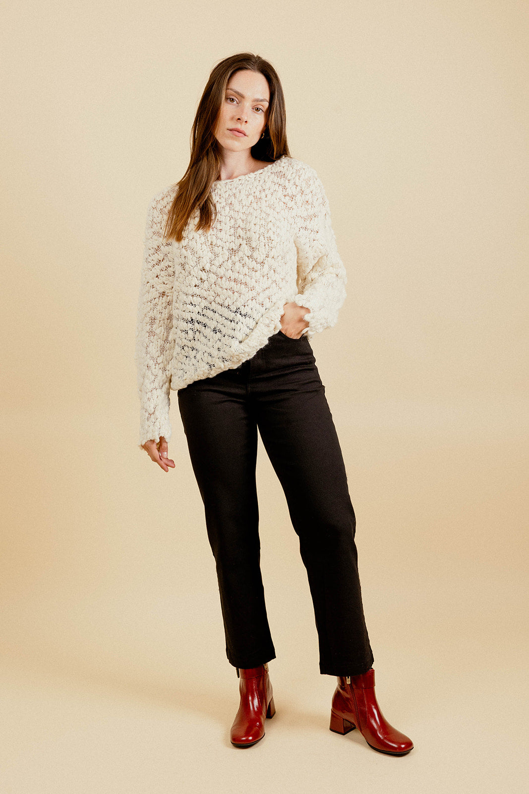 OSLO CROCHET SWEATER - ECRU