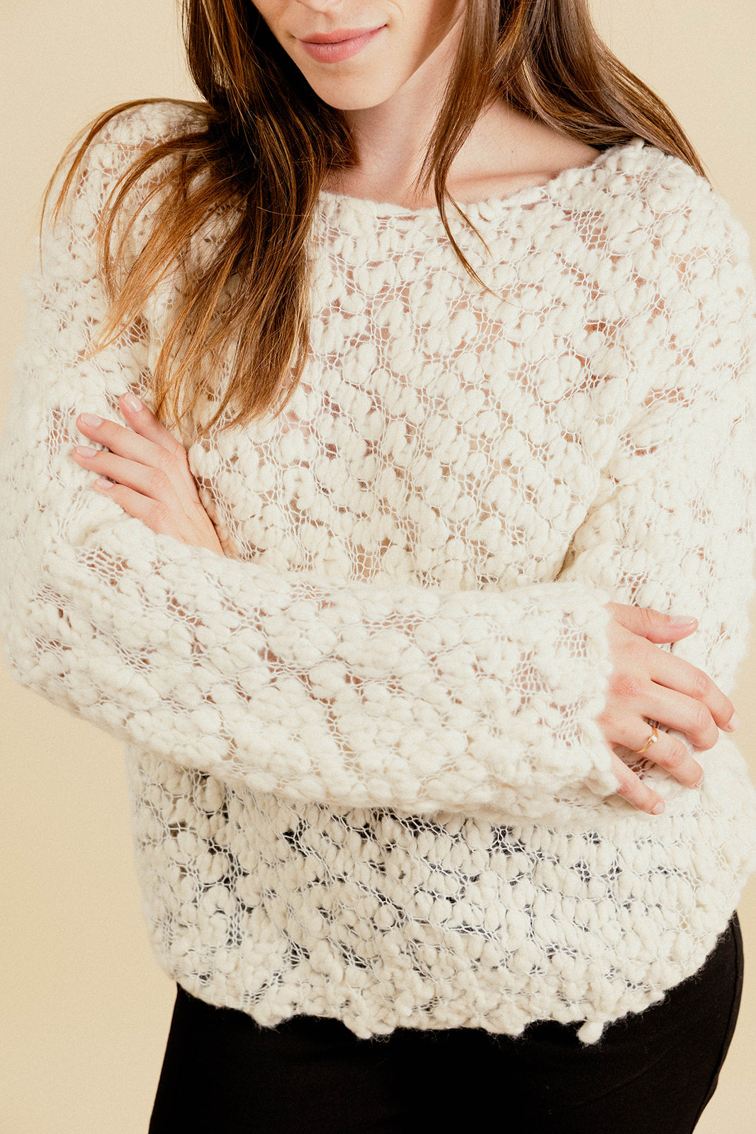 OSLO CROCHET SWEATER - ECRU