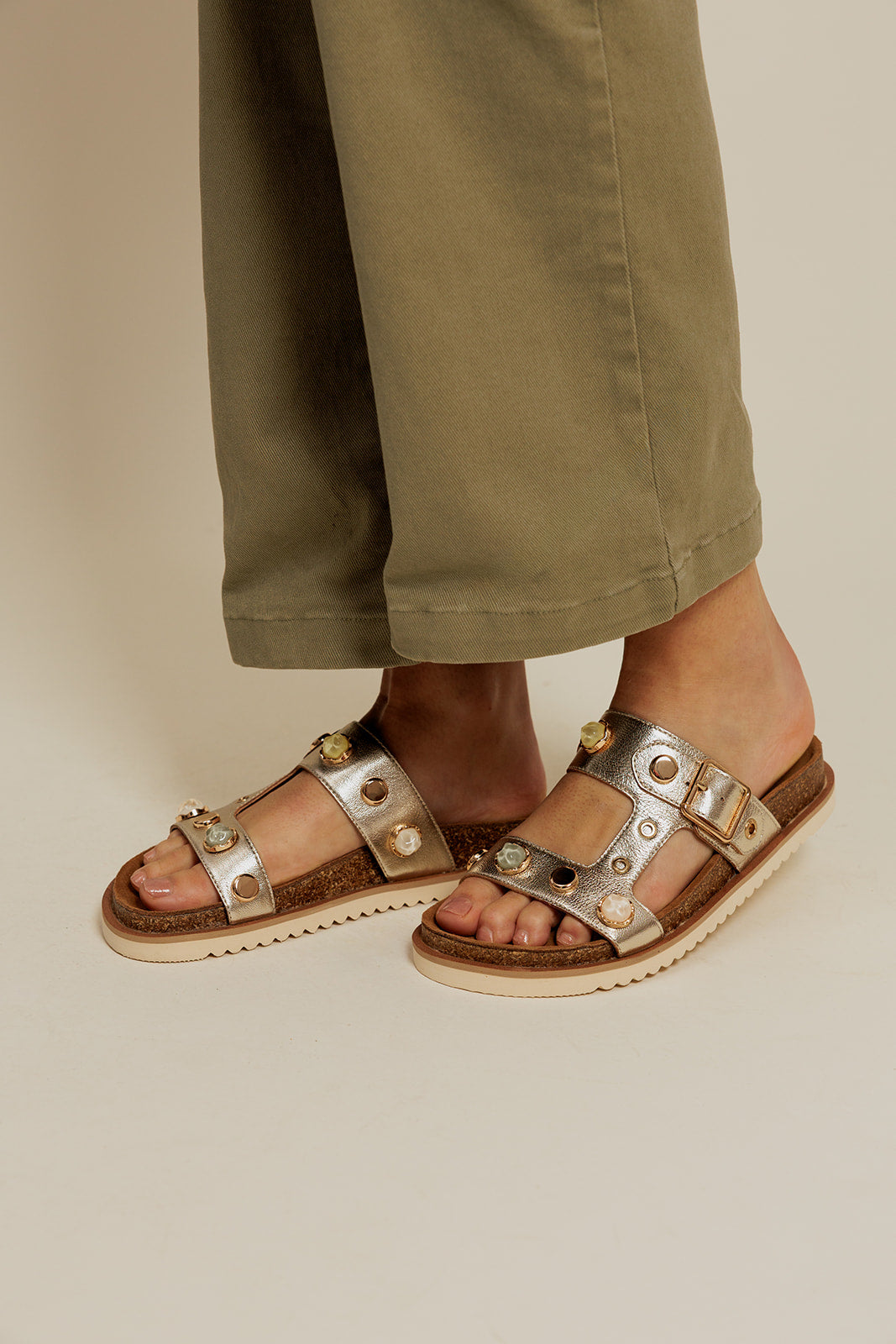 CALLIOPE - Sandales à 2 Brides en cuir Doré/Platine