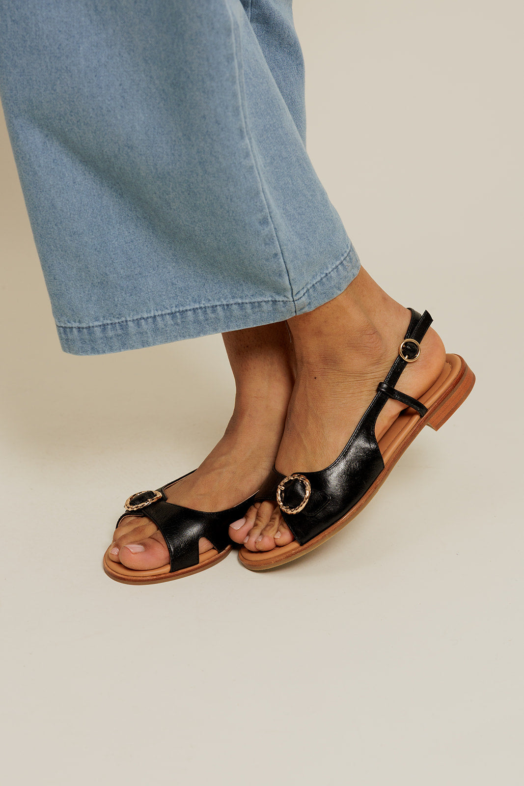 LENNON - Sandales en Cuir Noir