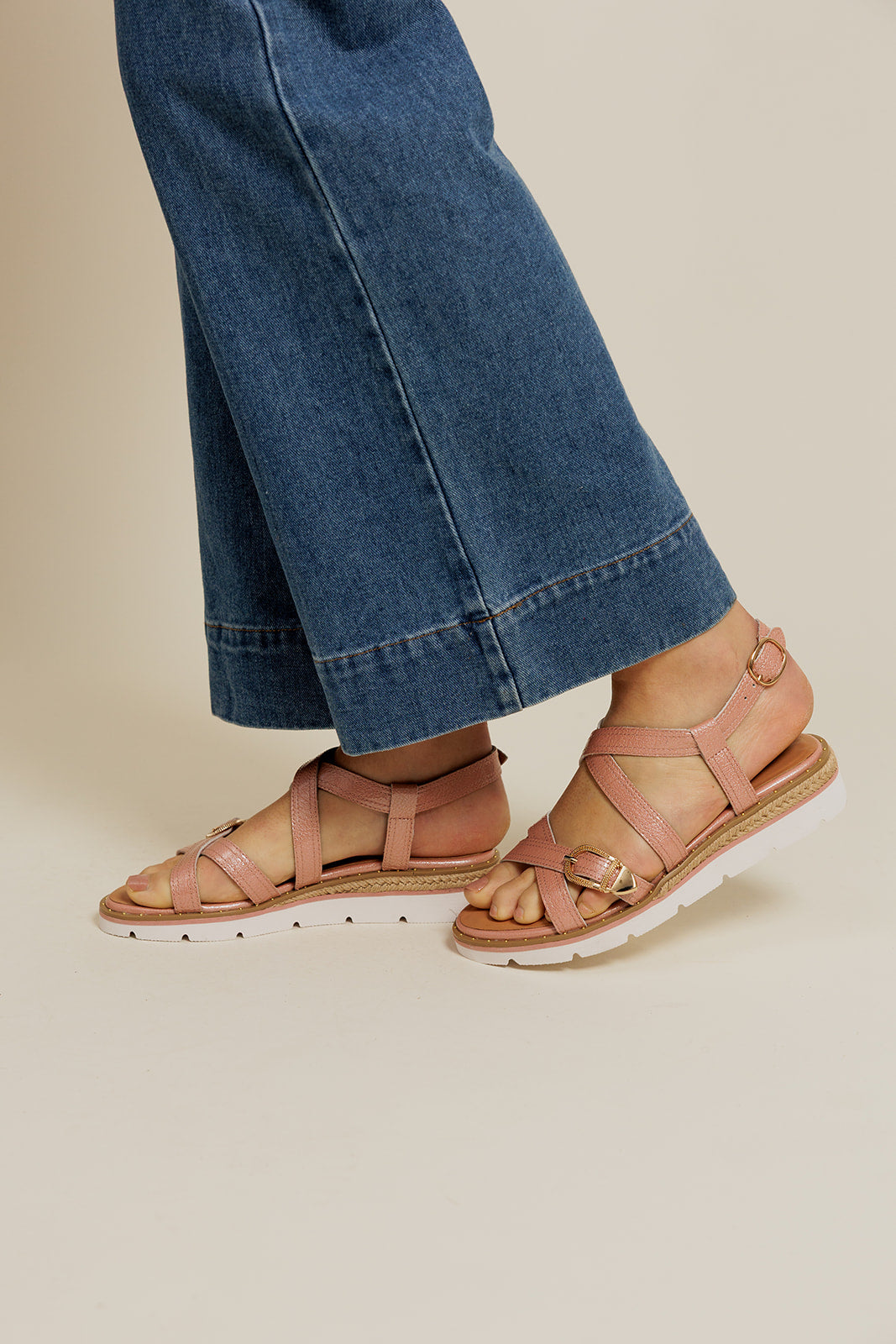 NINA - Sandales à Plateforme en Cuir Rose poudré