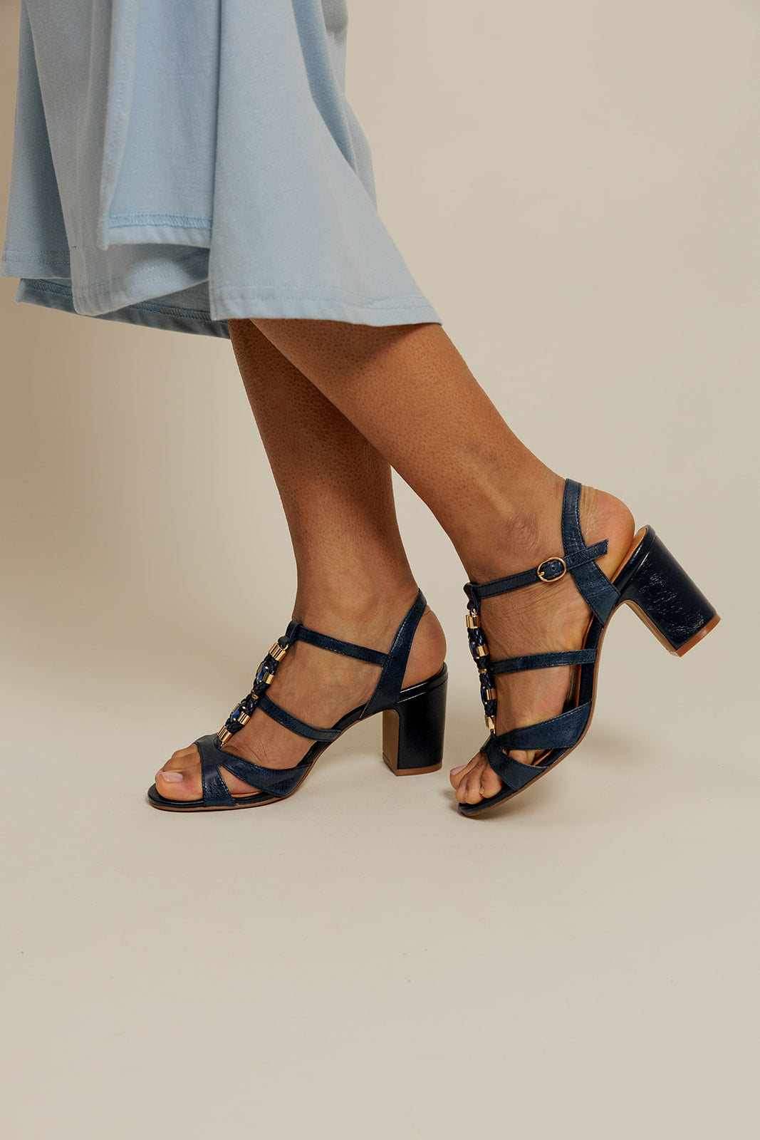 VICTOIRE - Sandales à talon en cuir Marine